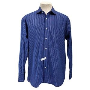 Hickey Freeman Blue Stripe Button Front Large